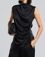 Allegra Draped Satin Top | Black