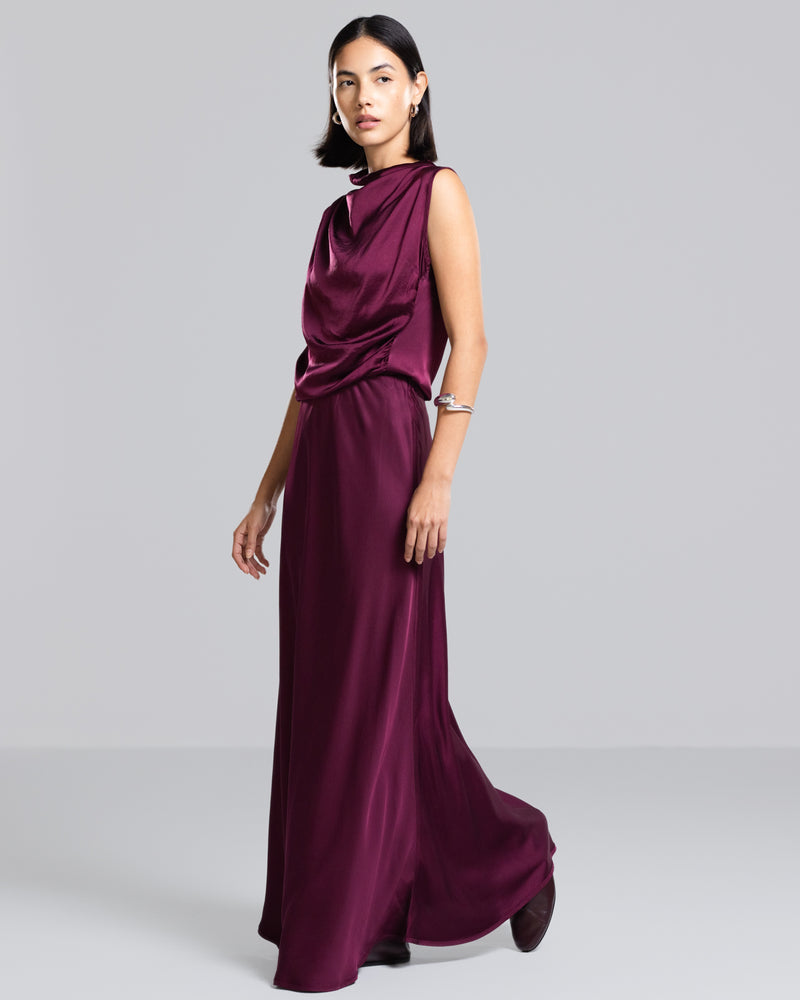 JAKI Camilla Bias Satin Skirt in Burgundy size Medium