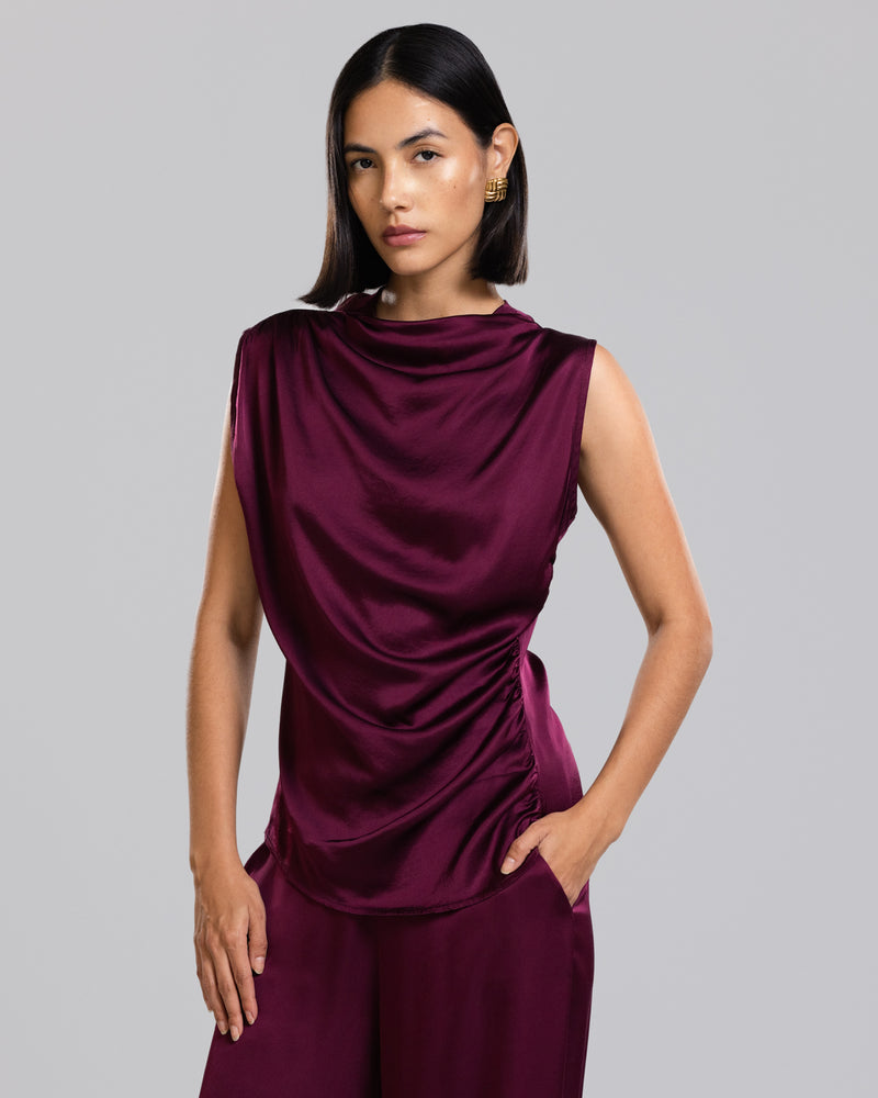 Maroon satin top on sale