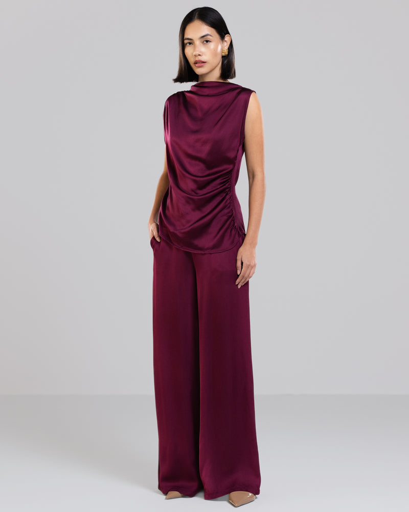 Cole Satin Trousers | Burgundy