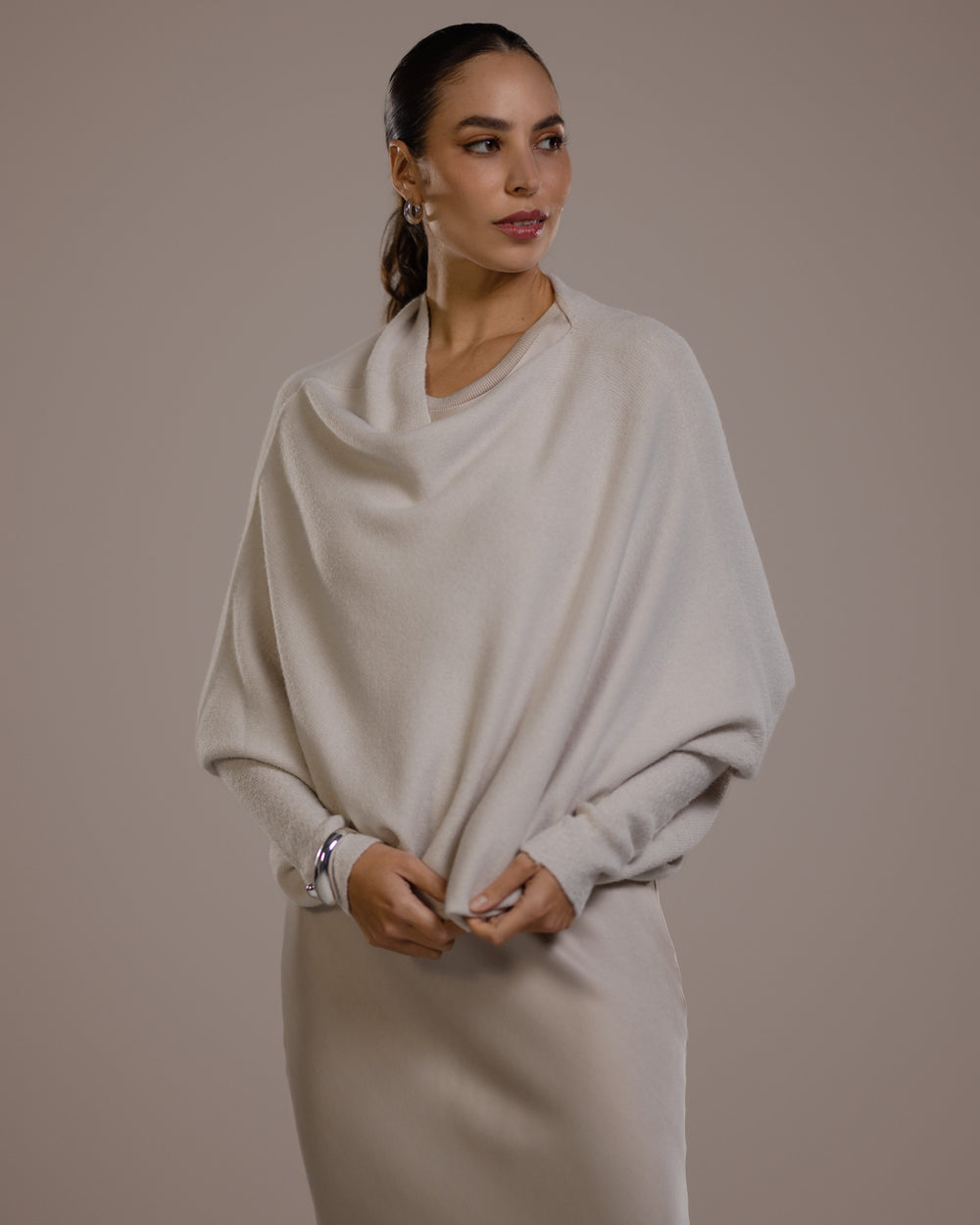 Asymmetric Draped | Light Beige | Seamless Knit – JAKI