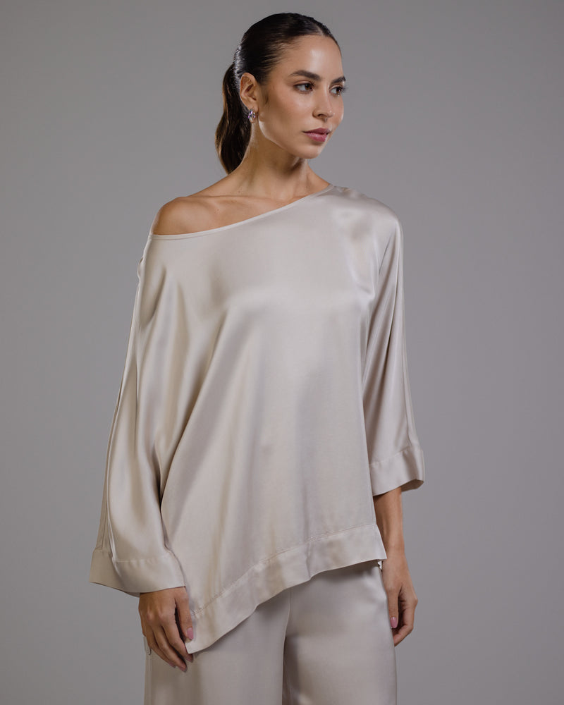 Aurelie Satin Top | Light Beige