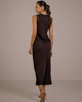 PRE-ORDER | Sabrina Sleeveless Satin Dress | Espresso Brown