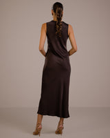 PRE-ORDER | Sabrina Sleeveless Satin Dress | Espresso Brown