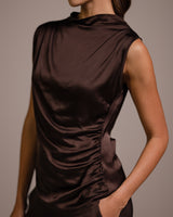 Allegra Draped Satin Top | Espresso Brown