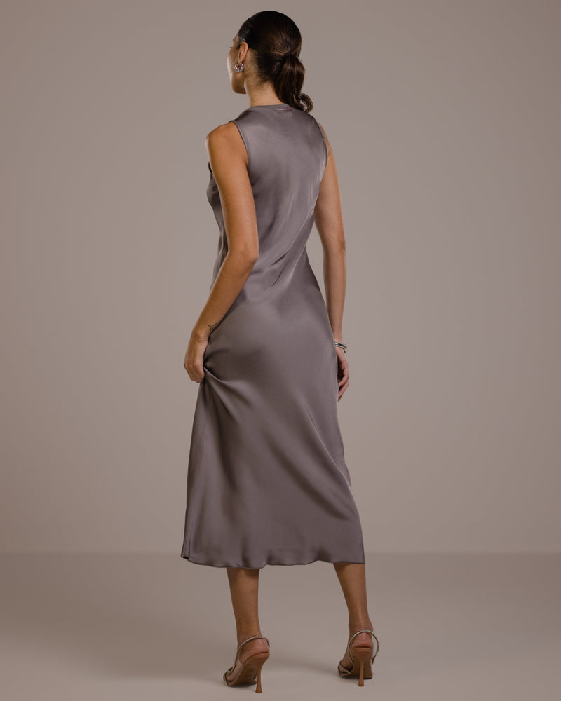 Sabrina Sleeveless Satin Dress | Mink