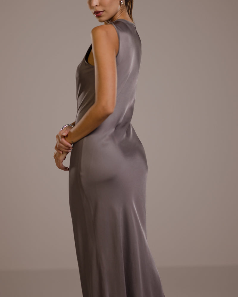 Sabrina Sleeveless Satin Dress | Mink