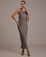 Sabrina Sleeveless Satin Dress | Mink