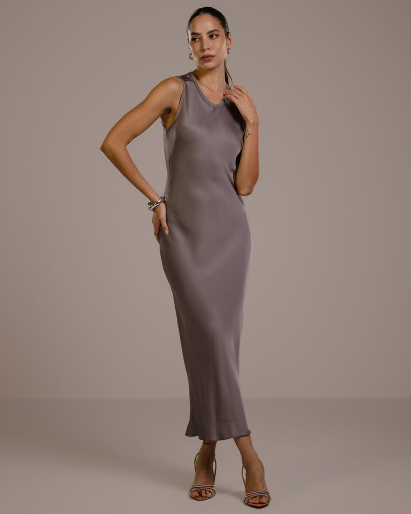 Sabrina Sleeveless Satin Dress | Mink