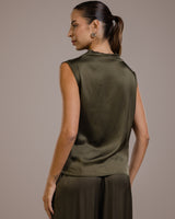 Allegra Draped Satin Top | Khaki