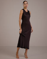 PRE-ORDER | Sabrina Sleeveless Satin Dress | Espresso Brown