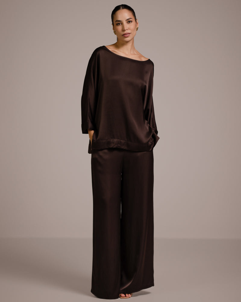 Aurelie Satin Top | Espresso Brown