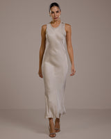 Sabrina Sleeveless Satin Dress | Light Beige