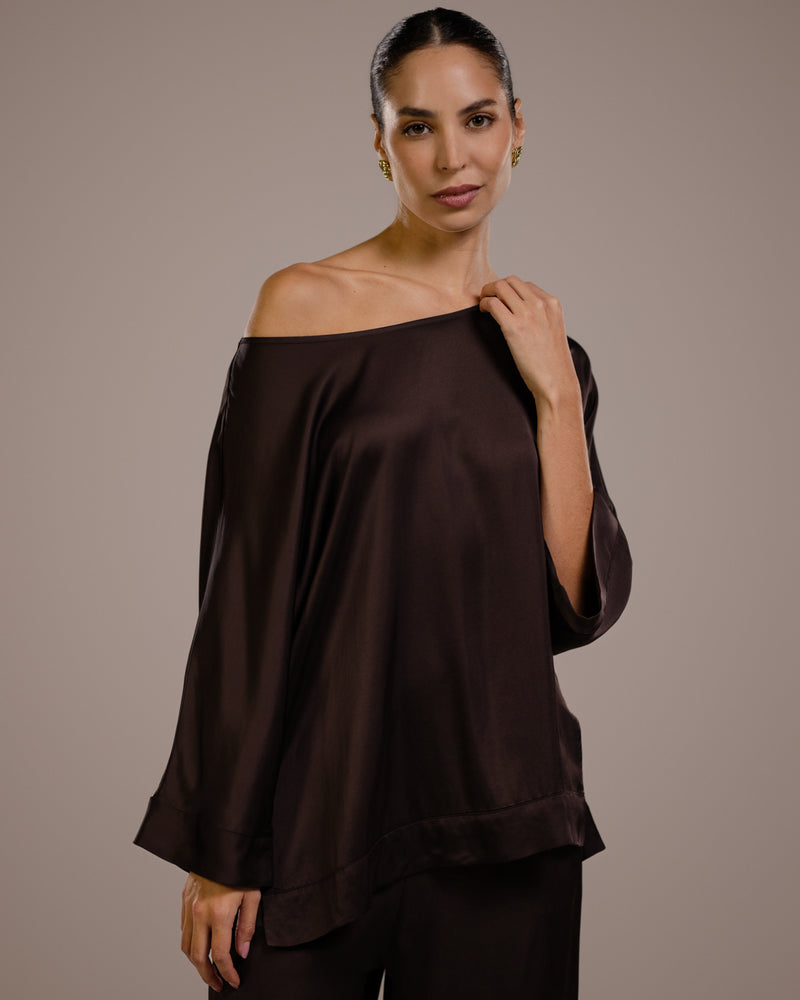 Aurelie Satin Top | Espresso Brown