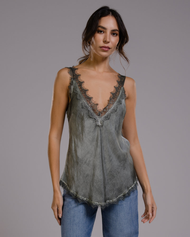 Elsie Lace Trim Vest | Khaki