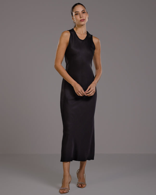 Sabrina Sleeveless Satin Dress | Black