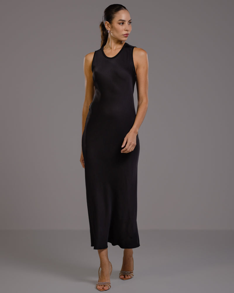 Sabrina Sleeveless Satin Dress | Black