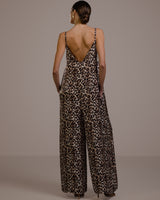 Audrey Satin Jumpsuit | Leopard Brown