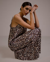 Audrey Satin Jumpsuit | Leopard Brown