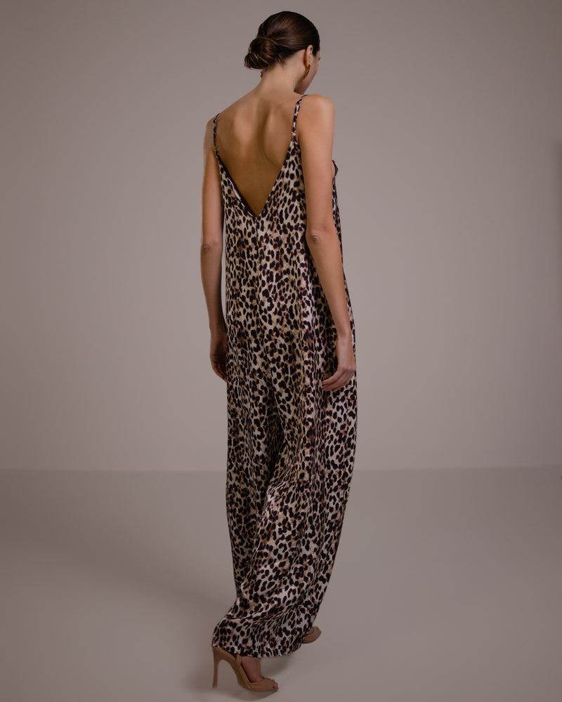 Audrey Satin Jumpsuit | Leopard Brown