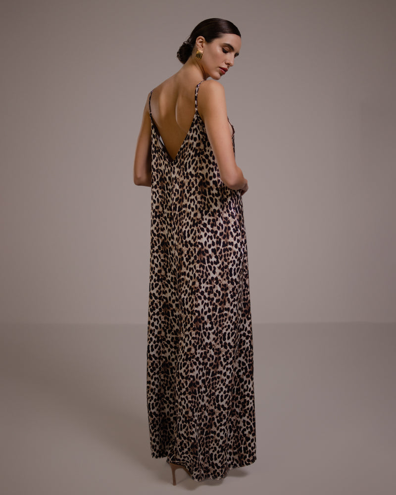 Audrey Satin Jumpsuit | Leopard Brown