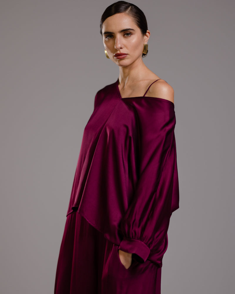 Eliza Satin Blouse | Burgundy