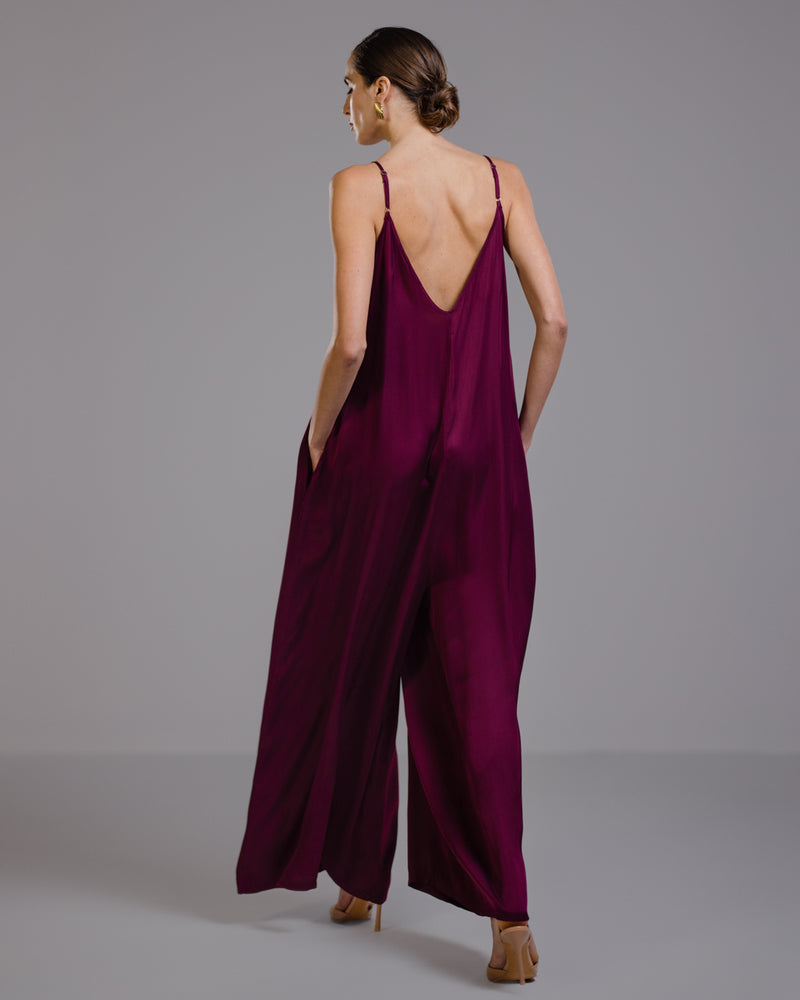 Eliza Satin Jumpsuit | Burgundy