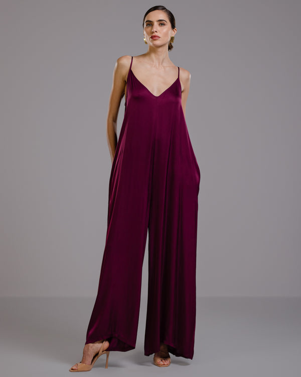 Eliza Satin Jumpsuit | Burgundy