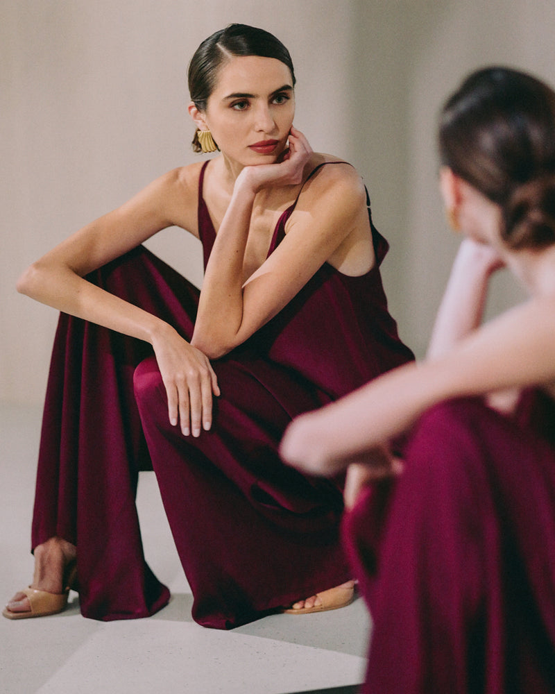 Audrey Satin Jumpsuit | Burgundy