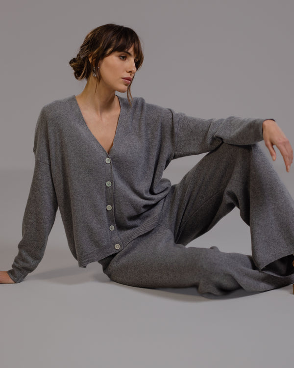 Isla Elastic Waist Pants | Grey Melange | Cashmere-Wool Blend