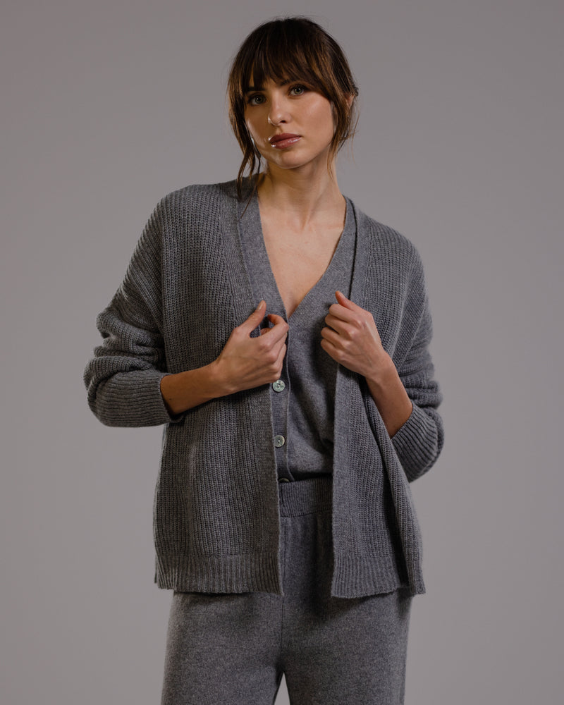 Joyce Open Cardigan | Grey Melange | Cashmere-Wool Blend