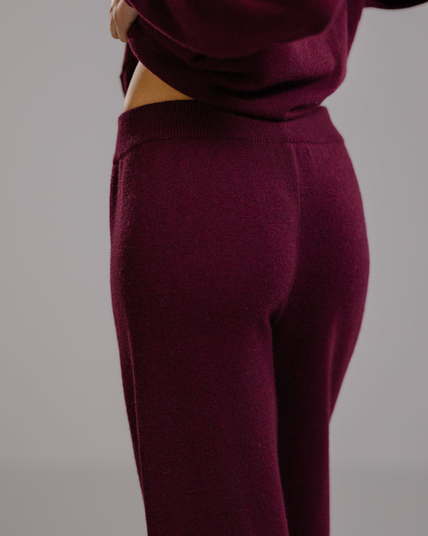 Isla Elastic Waist Pants | Burgundy | Cashmere-Wool Blend