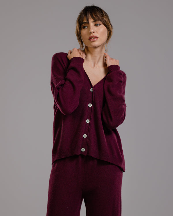 Bonnie Button Up Cardigan | Burgundy | Cashmere-Wool Blend