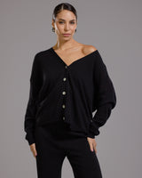 Bonnie Button Up Cardigan | Black | Cashmere-Wool Blend