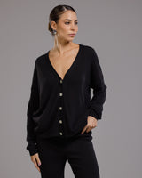 Bonnie Button Up Cardigan | Black | Cashmere-Wool Blend