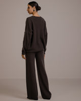 Isla Elastic Waist Pants | Espresso Brown | Cashmere-Wool Blend