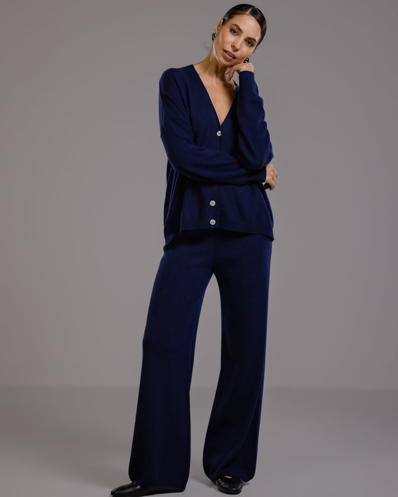 Isla Elastic Waist Pants | Navy | Cashmere-Wool Blend