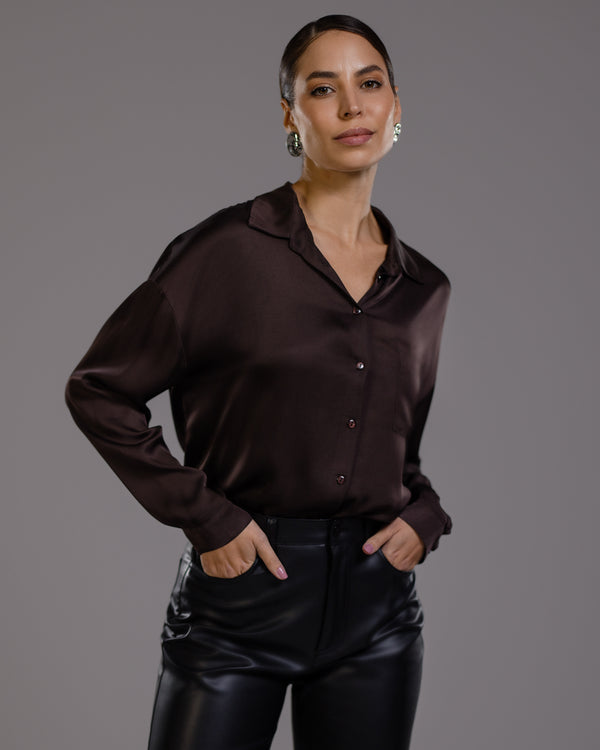 Kailin Satin Shirt | Espresso Brown