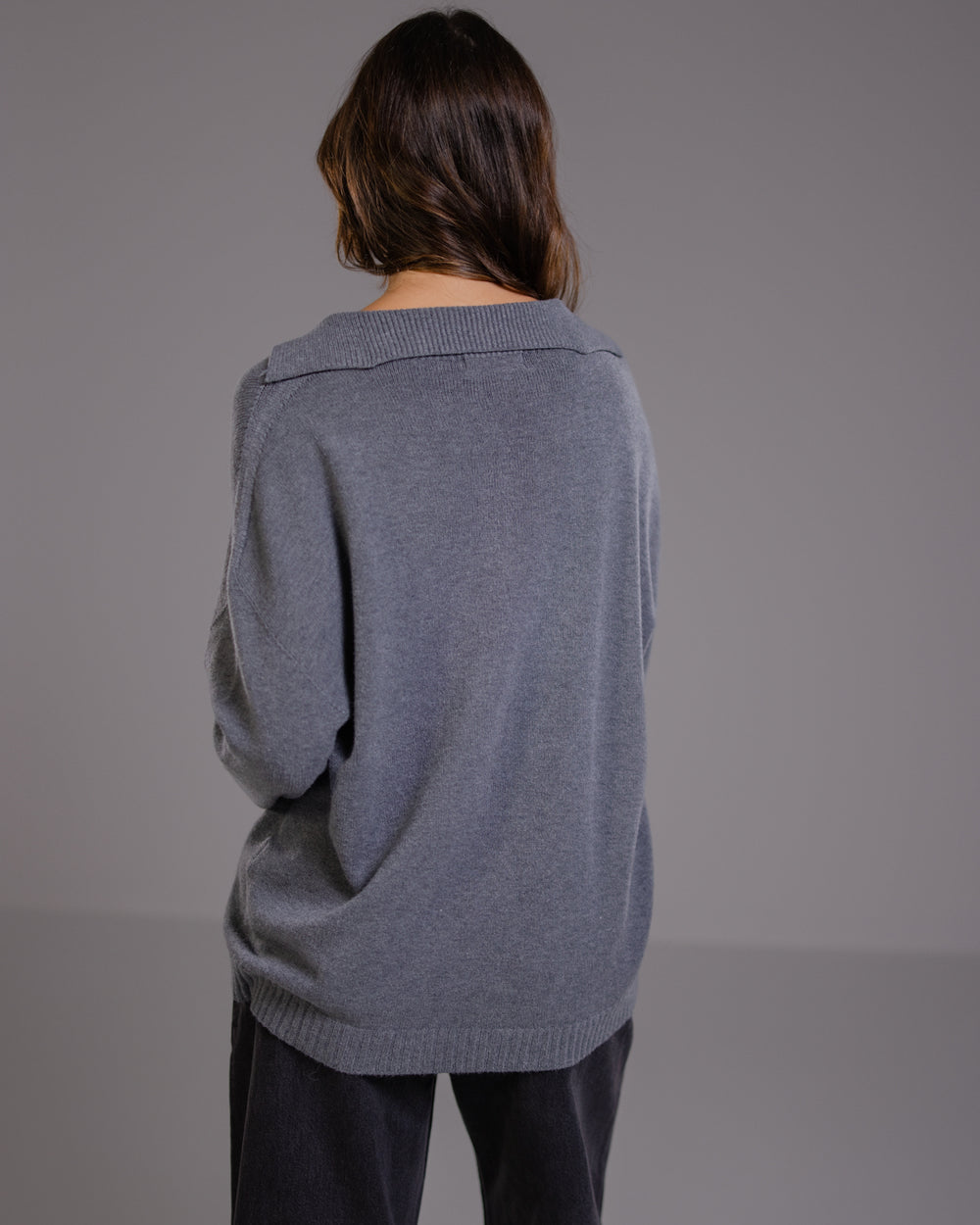 Celeste Open Collar Sweater | Dark Grey – JAKI