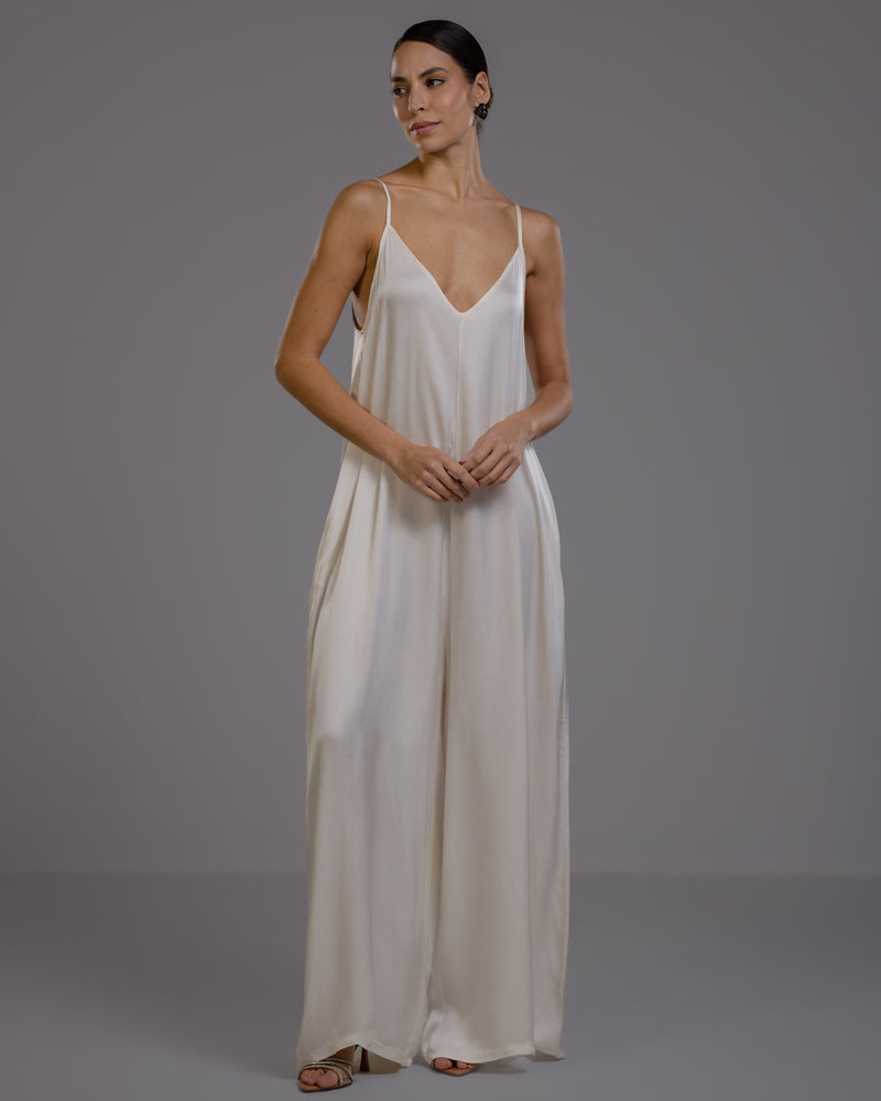 Eliza Satin Jumpsuit | Ivory