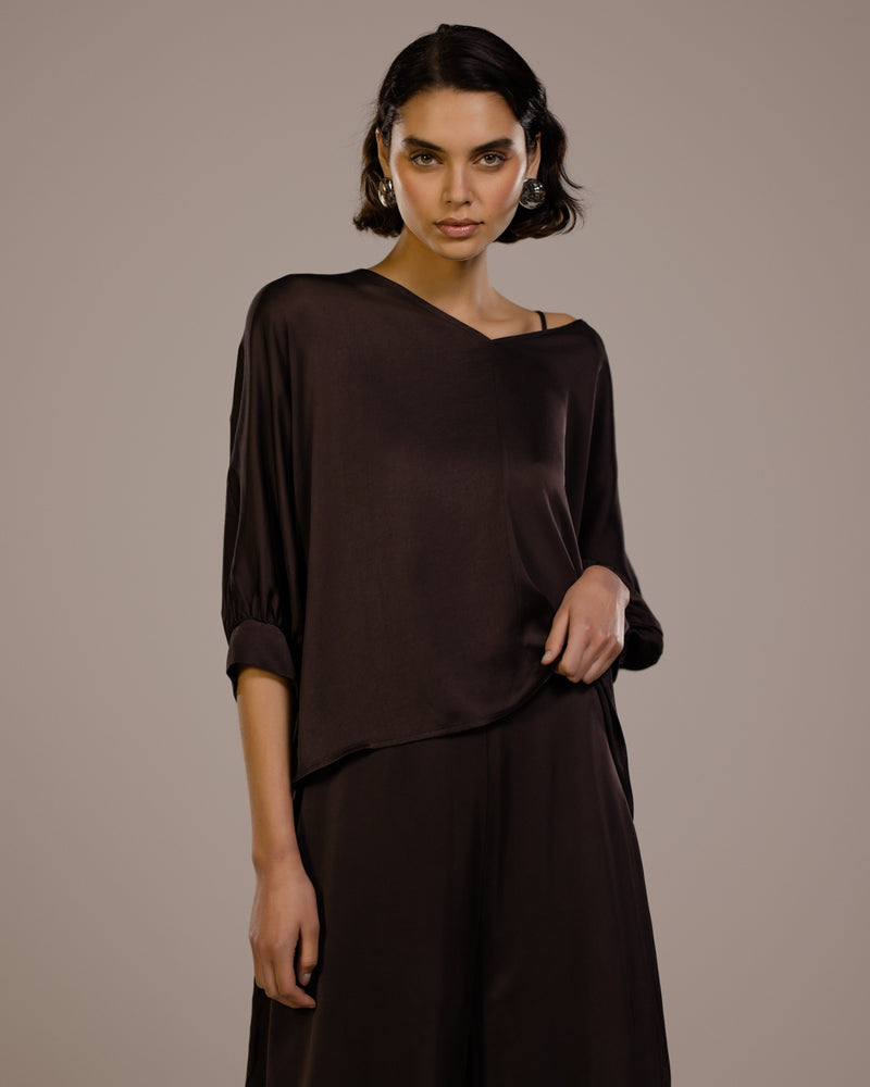 Eliza Satin Blouse | Espresso Brown