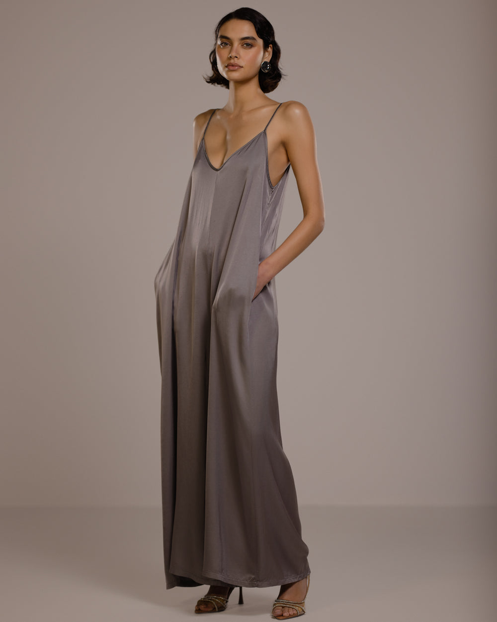 Audrey Satin Jumpsuit | Mink – JAKI