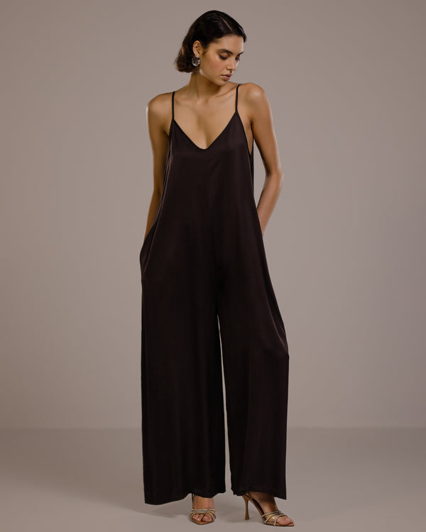 Audrey Satin Jumpsuit | Espresso Brown