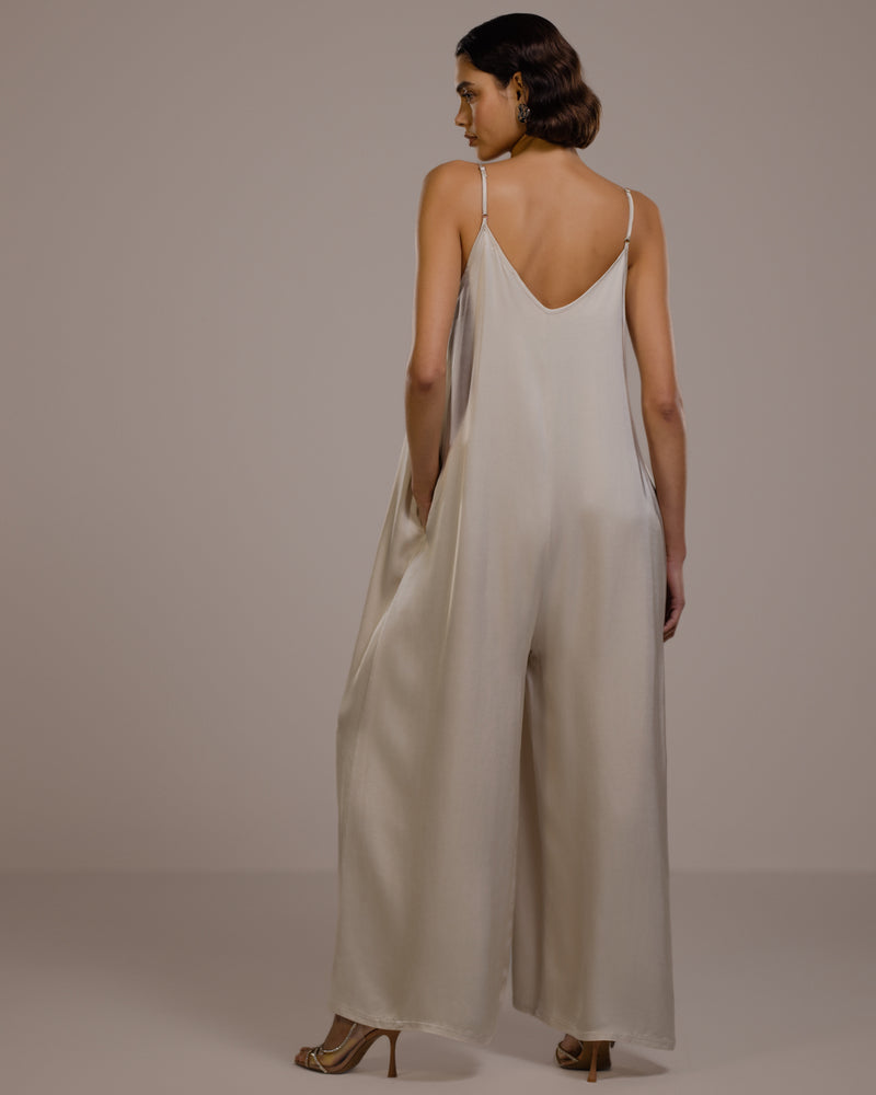 Audrey Satin Jumpsuit | Light Beige