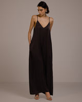 Audrey Satin Jumpsuit | Espresso Brown