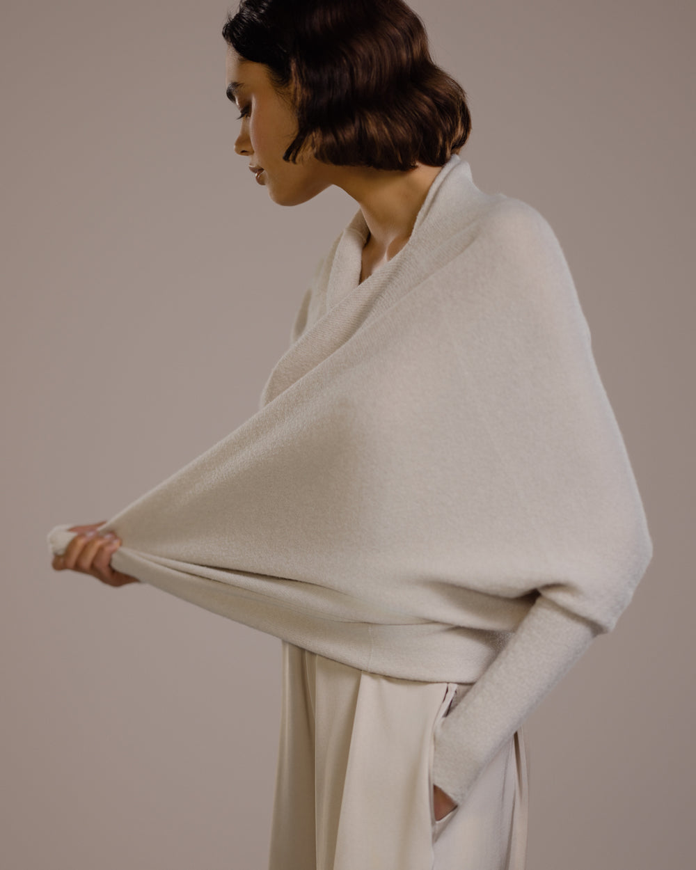 Asymmetric Draped | Light Beige | Seamless Knit – JAKI