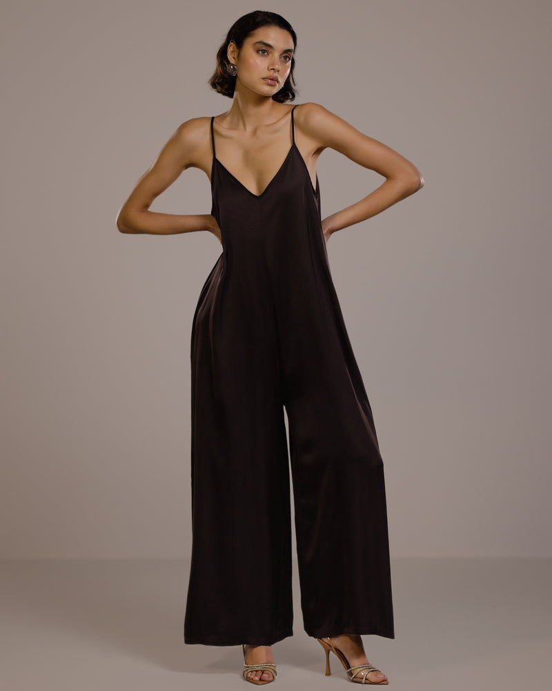 Audrey Satin Jumpsuit | Espresso Brown