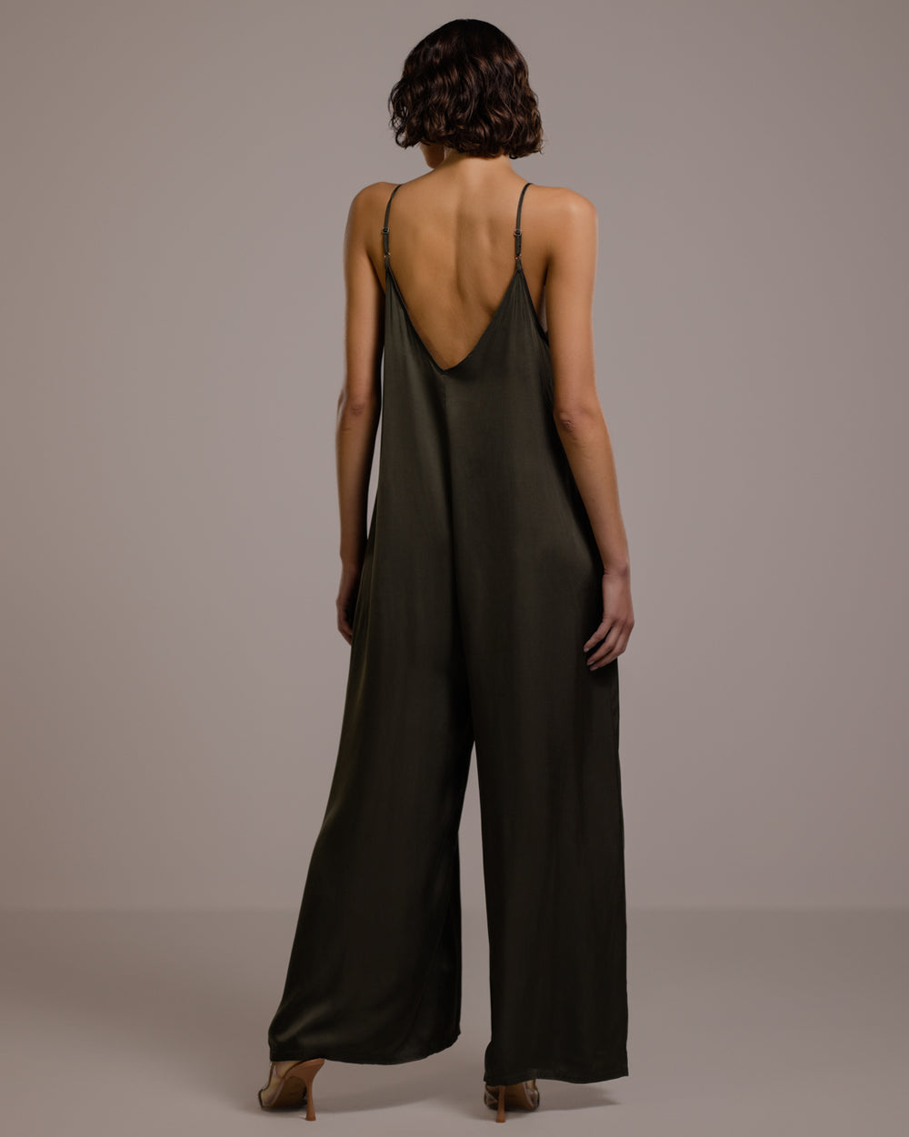 【SKZ I.N.】otona satin wide salopette Azazie Oli Stretch Satin Jumpsuit Pine Bridesmaid Dresses