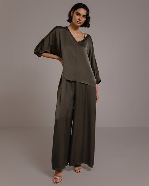 Eliza Satin Blouse | Khaki main image 1