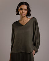 Eliza Satin Blouse | Khaki